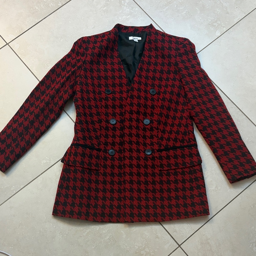 Bar III Red and Black Houndstooth Blazer